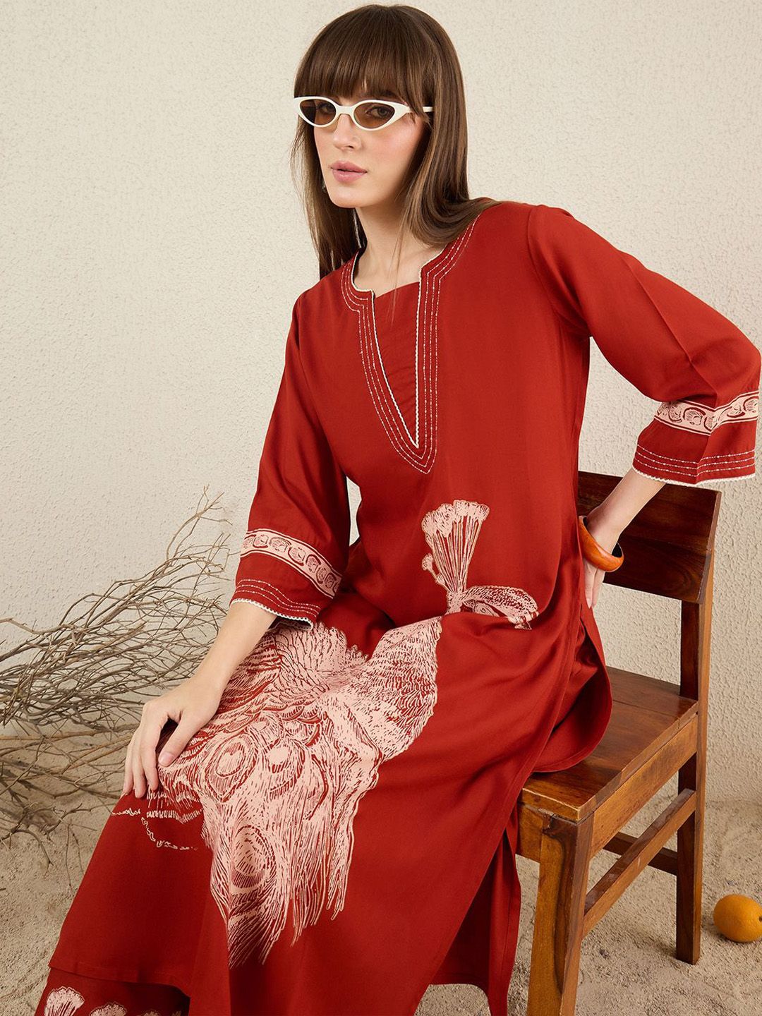 Dhiyona IE Women Ethnic Motifs Printed Regular Thread Work Kurta with Palazzos