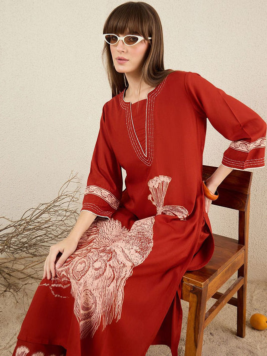 Women Ethnic Motifs Printed Regular Thread Work Kurta with Palazzos