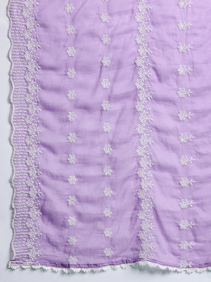 Dhiyona IE Floral Embroidered Thread Work Pure Cotton Kurta With Trousers & Dupatta
