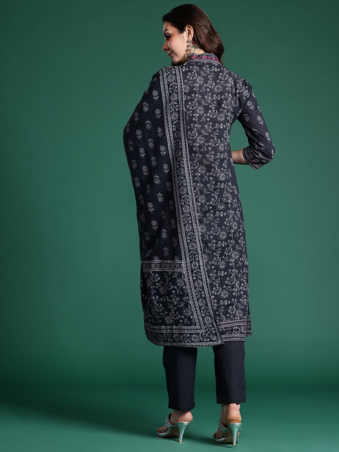 Floral Printed Pure Cotton Kurta with Trousers & Dupatta