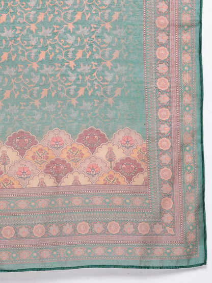 Dhiyona VA Women'sEthnic Motifs Printed Sequinned Chanderi Cotton Kurta with Trousers & Dupatta