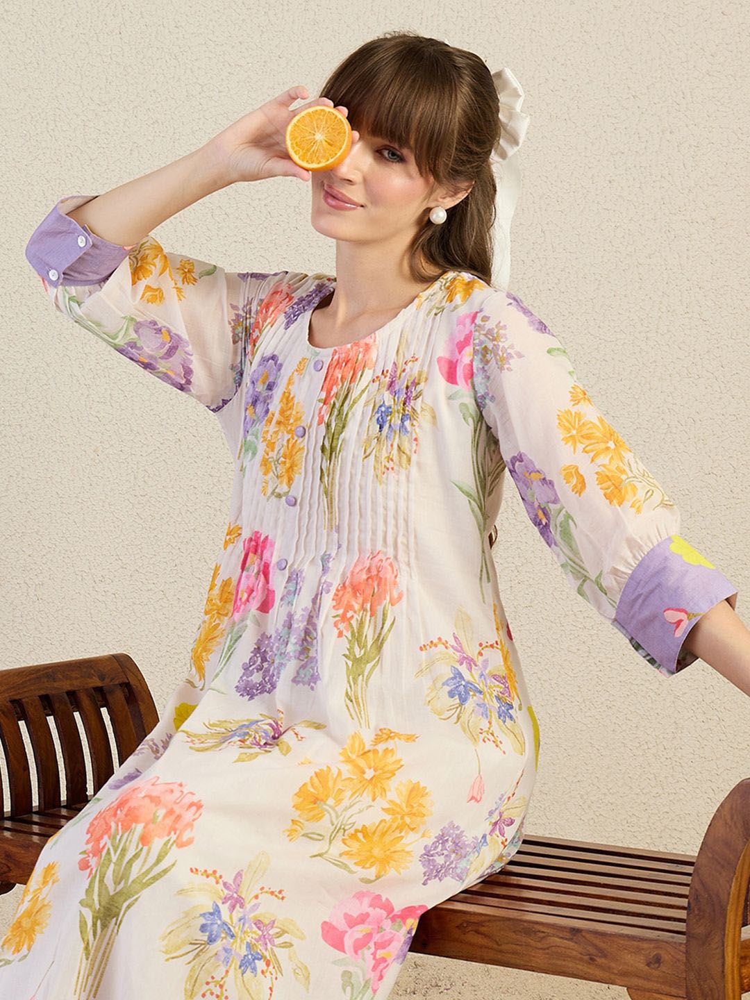 Floral Printed A-Line Pure Cotton Kurta With Trousers
