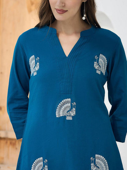 Women Ethnic Motifs Embroidered Regular Pure Cotton Kurta With Palazzos