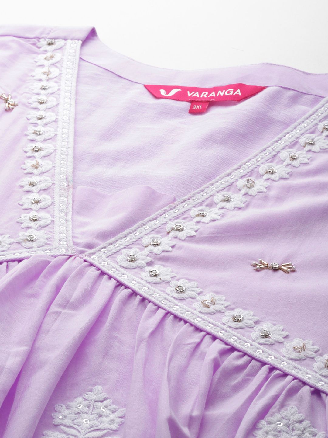 Dhiyona VA Women'sPlus Size Floral Embroidered Empire Thread Work Pure Cotton Kurta Set