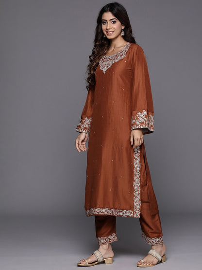 Dhiyona VA Women'sEthnic Motifs Zari Embroidered Kurta with Trousers & Dupatta