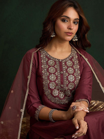 Dhiyona IE Women Floral Embroidered Regular Kurta with Trousers & With Dupatta