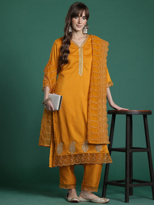 Paisley Embroidered Sequinned Kurta with Trousers & With Dupatta