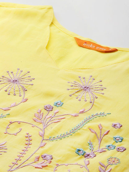 Dhiyona IE Floral Embroidered Thread Work Pure Cotton Kurta with Trousers & With Dupatta