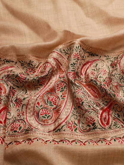 Dhiyona PA Women Beige Embroidered Pure Wool Shawl