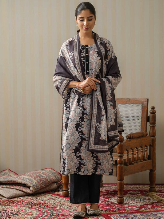 Dhiyona OD  Floral Printed Lace Inserts Kurta With Palazzos & Dupatta
