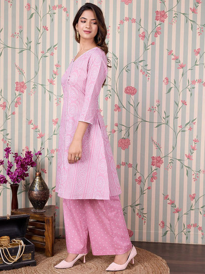 Dhiyona OD  Floral Printed Regular Pure Cotton Kurta with Trousers