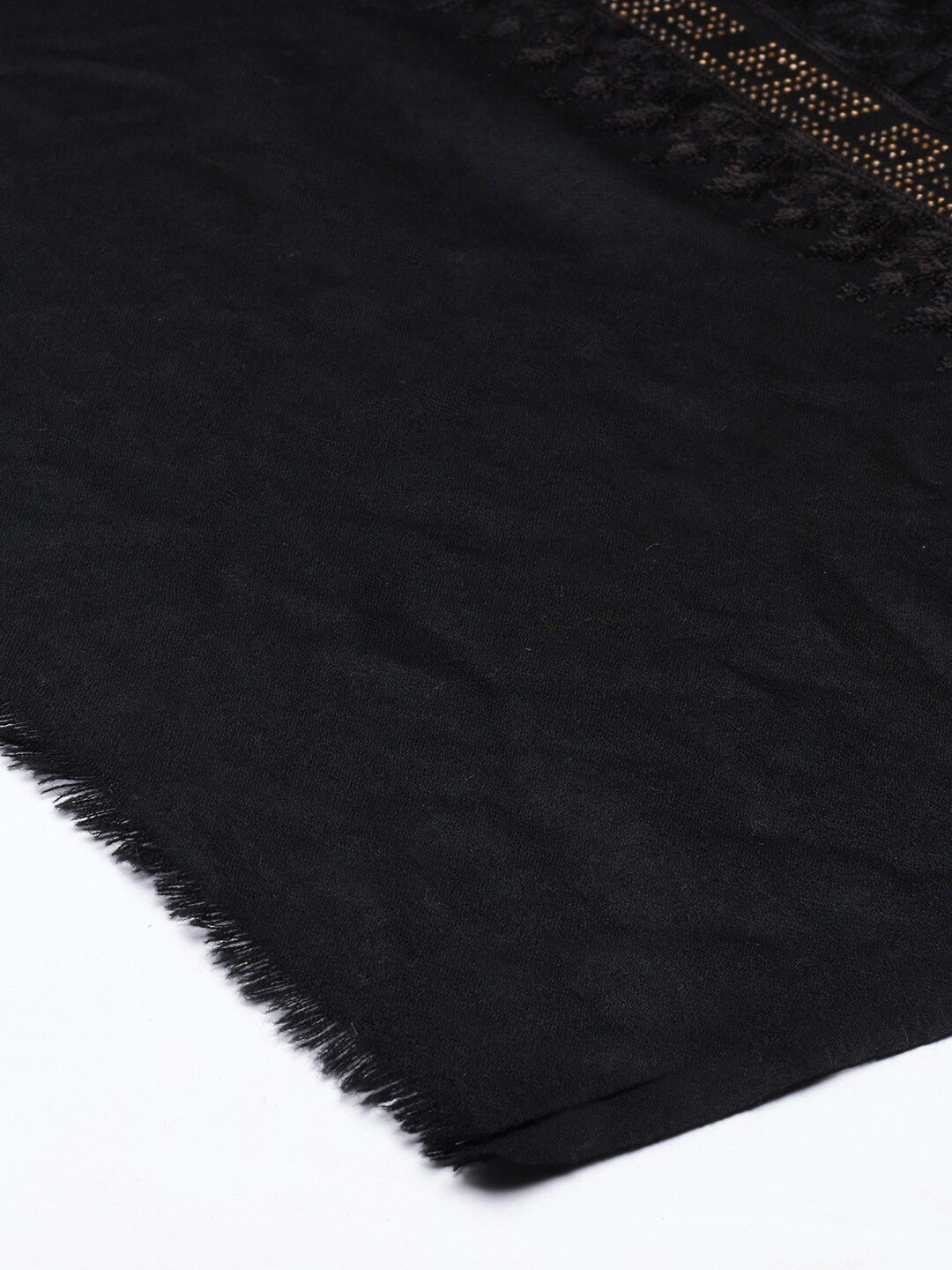 Dhiyona PA Women Black & Gold-Toned Embellished Woolen Shawl