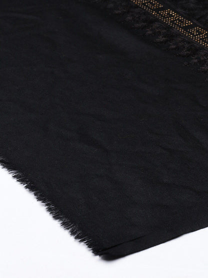 Dhiyona PA Women Black & Gold-Toned Embellished Woolen Shawl