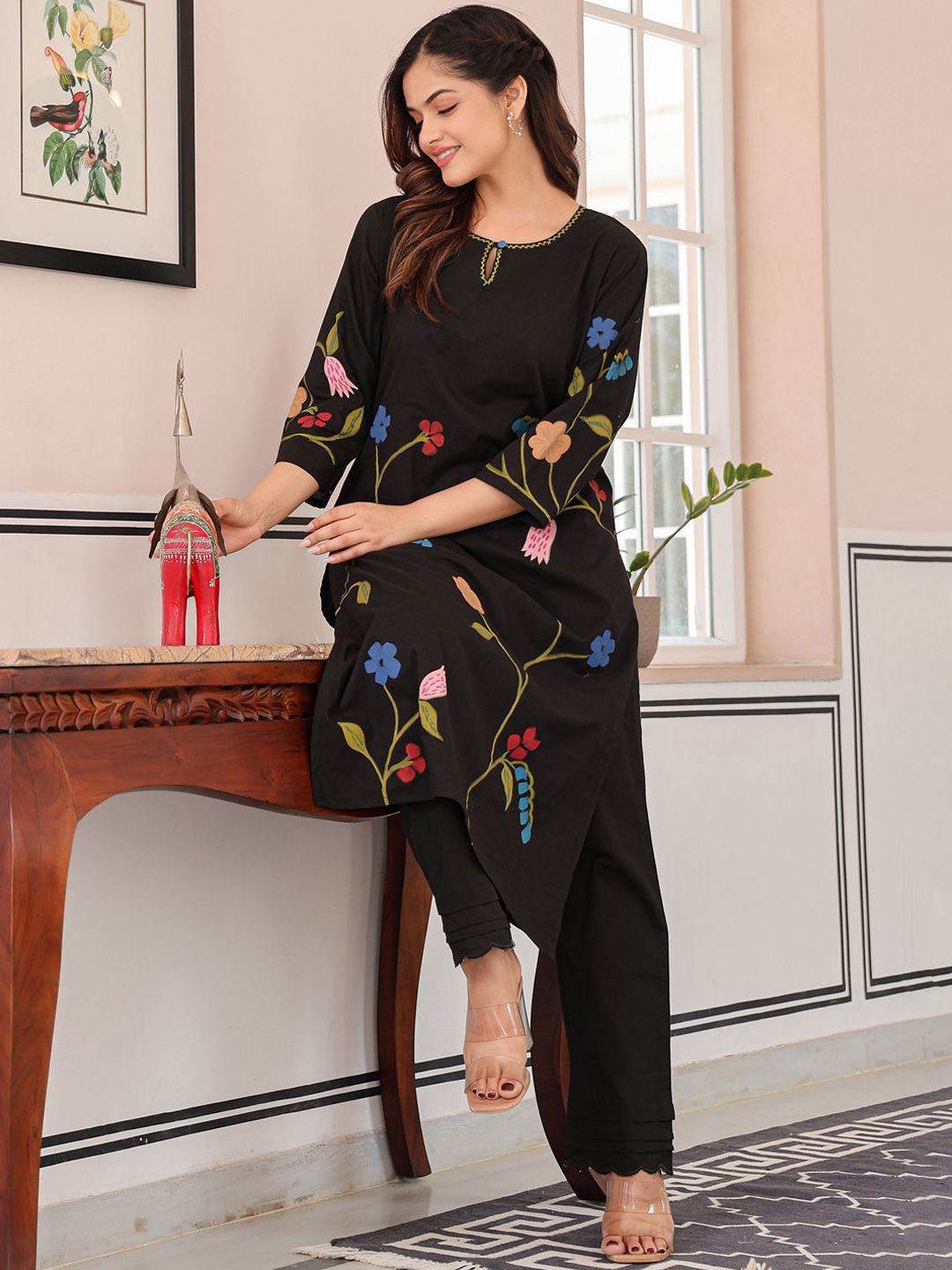 Dhiyona IE Printed Pure Cotton A-Line Tunic & Trousers Co-Ord Set