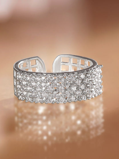 Dhiyona RJ Women's Rhodium Plated Adjustable Ring