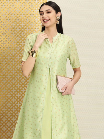 Dhiyona PD Women Women Floral Printed Pure Cotton Jashn Kurta with Jacket & Skirt