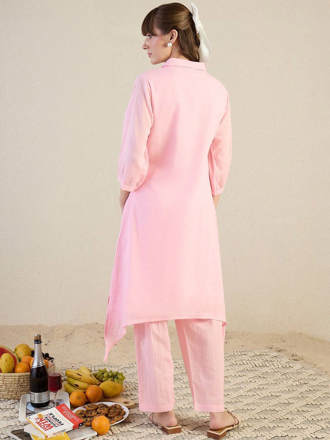 Dhiyona IE Printed Pure Cotton Shirt Collar Top With Trousers Co-Ords