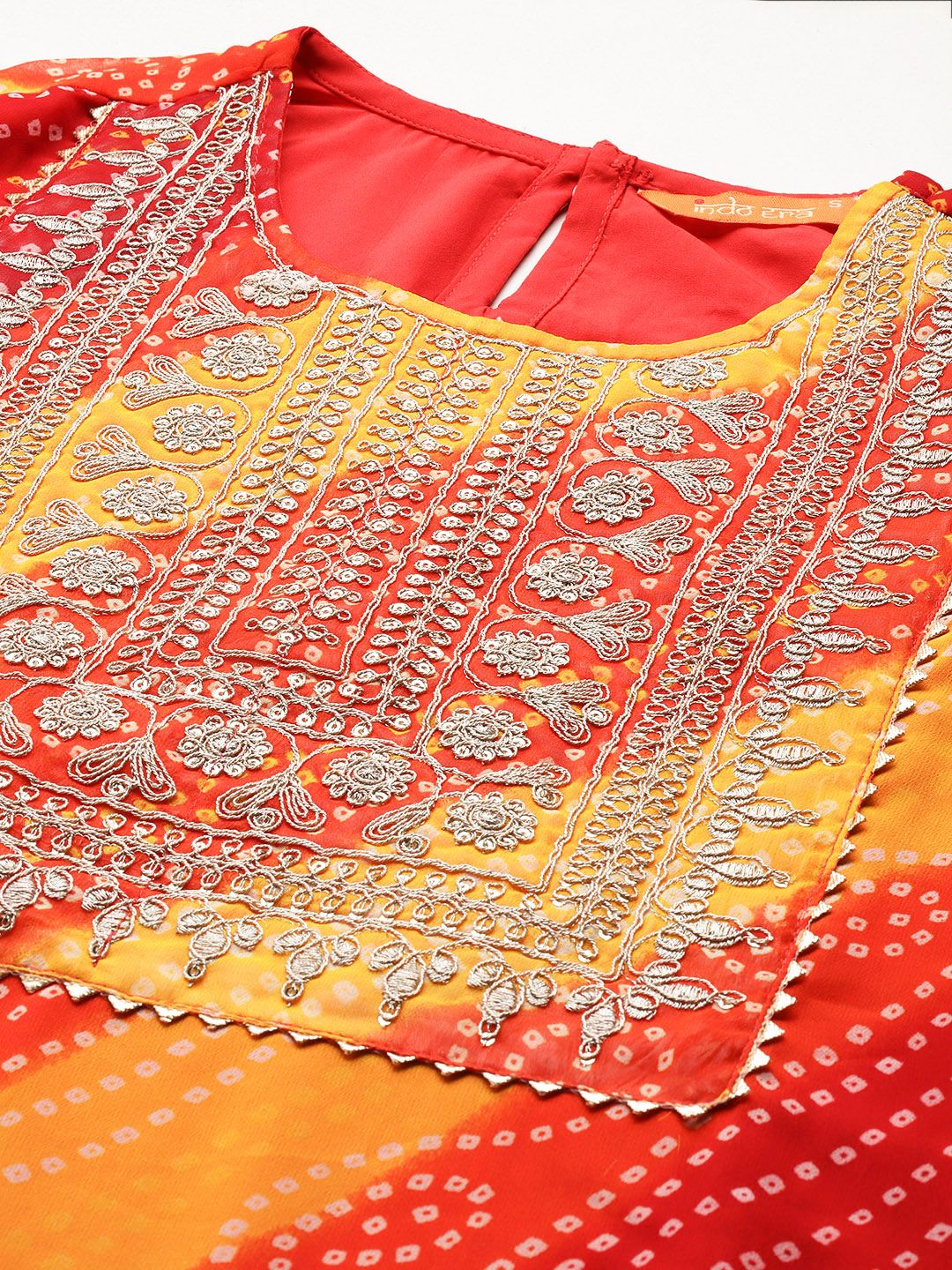 Dhiyona IE Bandhani Printed Zari Georgette Kurta