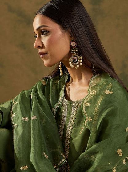 Dhiyona IE Women Ethnic Motifs Embroidered Regular Gotta Patti Kurta with Trousers & With Dupatta