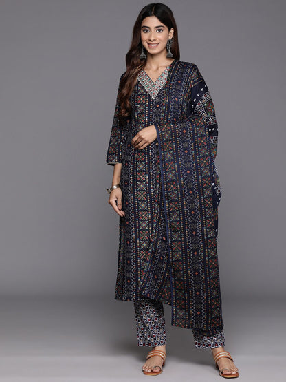 Dhiyona VA Women's Ethnic Motifs Printed Regular Thread Work Kurta with Trousers & With Dupatta