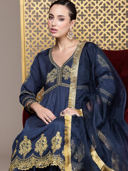Dhiyona PD Women Jashn Ethnic Motifs Embroidered Zari Work Kurta with Salwar & Dupatta