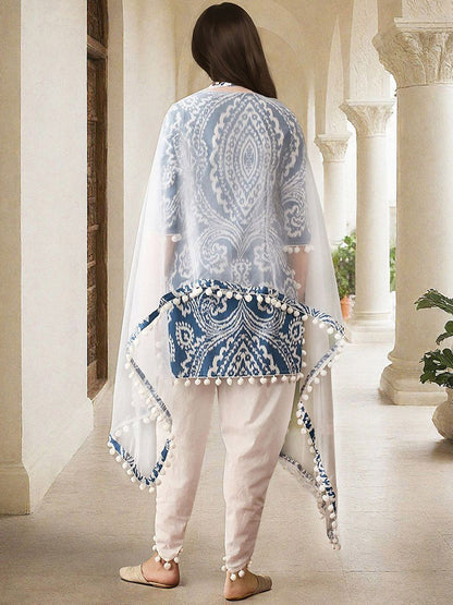 Dhiyona IS Women's Ethnic Motifs Printed Mirror Work Straight Kurta with Dhoti Pants & Dupatta