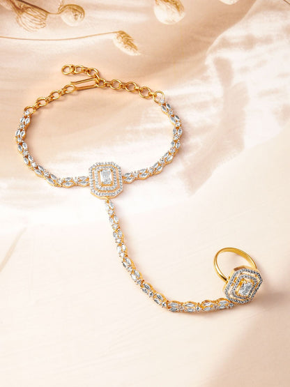 Dhiyona RJ Women's 18KT Gold-Plated Cubic Zirconia Studded Hand Harness Ring Bracelet