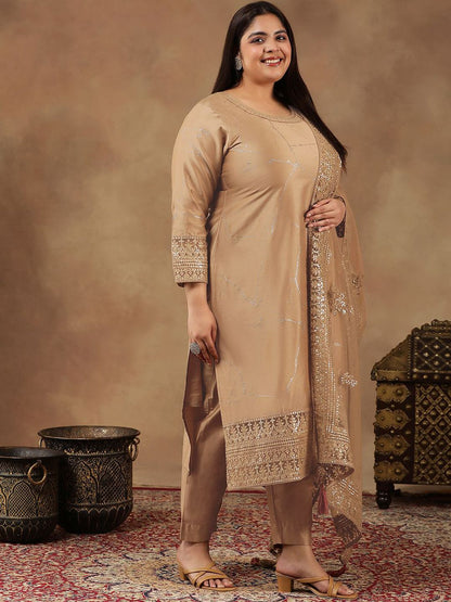 Dhiyona IN Size Abstract Printed & Embroidered Kurta With Trousers & Dupatta
