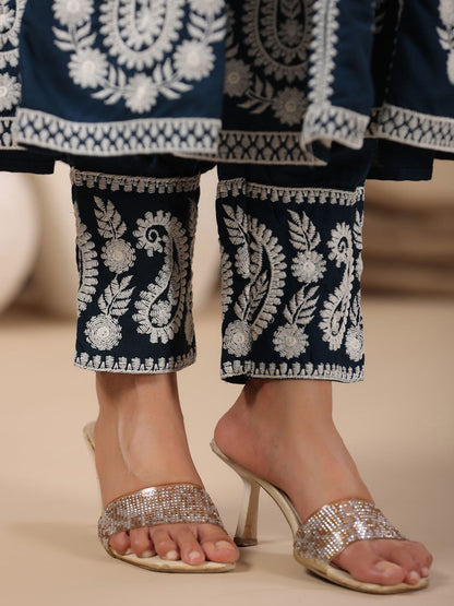 Dhiyona IS Women's Ethnic Motifs Embroidered Thread Work Anarkali Kurta With Trousers