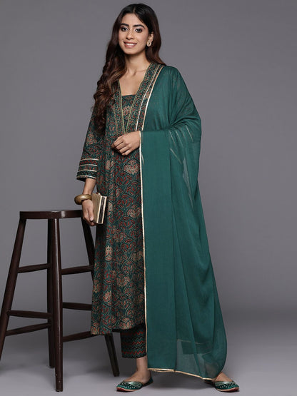 Dhiyona VA Women's Ethnic Motifs Printed Gotta Patti Kurta with Trousers & With Dupatta