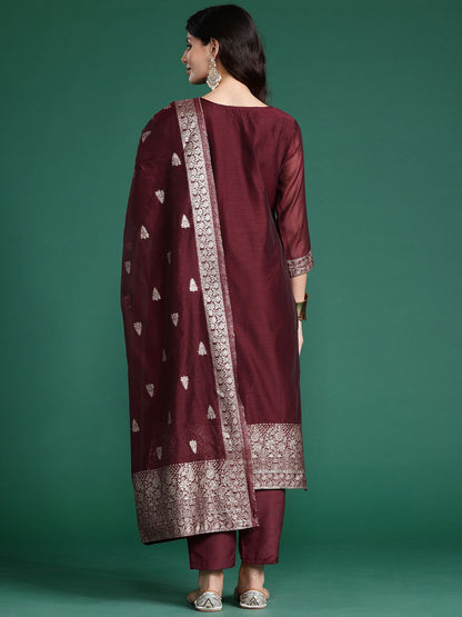 Women Ethnic Motifs Regular Kurta with Trousers & With Dupatta