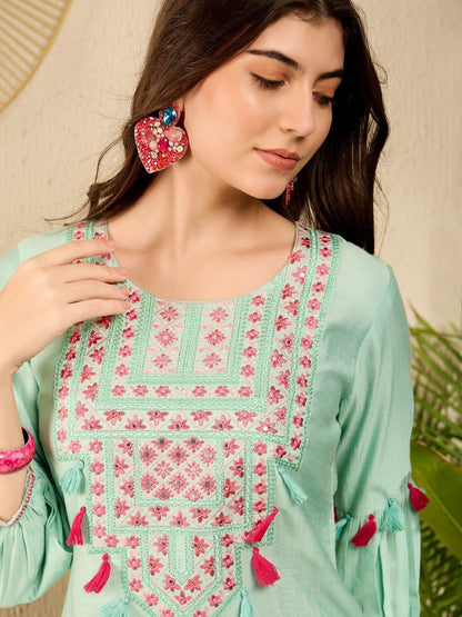 Dhiyona PD Women Floral Embroidered Round Neck Kurta With Salwar
