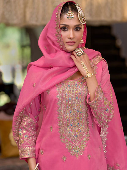 Women Floral Embroidered Kurta with Palazzo & Dupatta