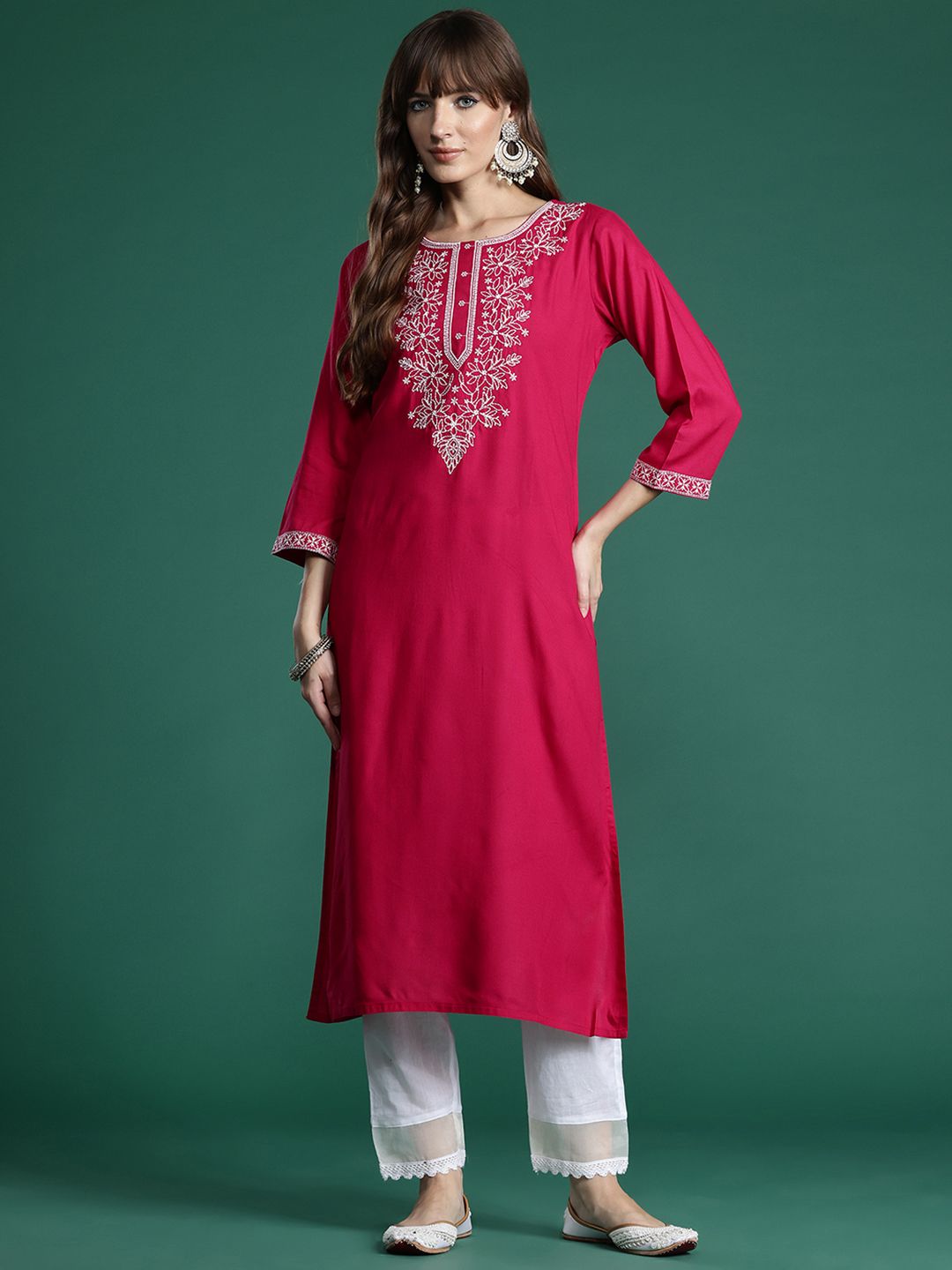 Dhiyona IE Floral Embroidered Thread Work Kurta
