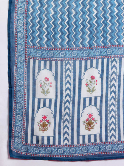 Dhiyona IE Ethnic Motifs Printed Sequinned Pure Cotton Kurta with Trousers & With Dupatta