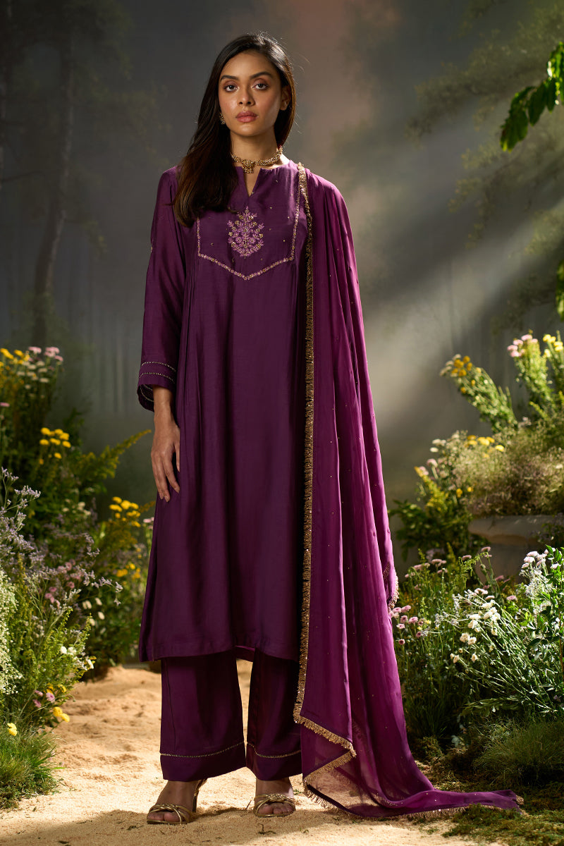 Dhiyona GF plum bemberg silk festive kurta set