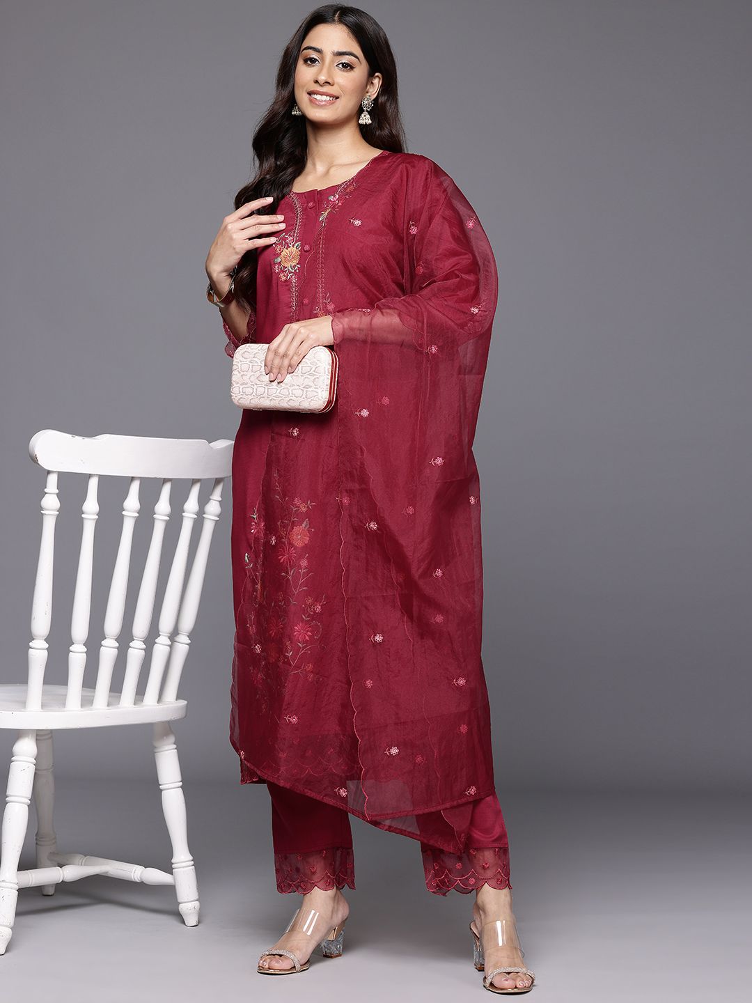 Dhiyona VA Women's Embroidered Kurta with Trousers & Dupatta