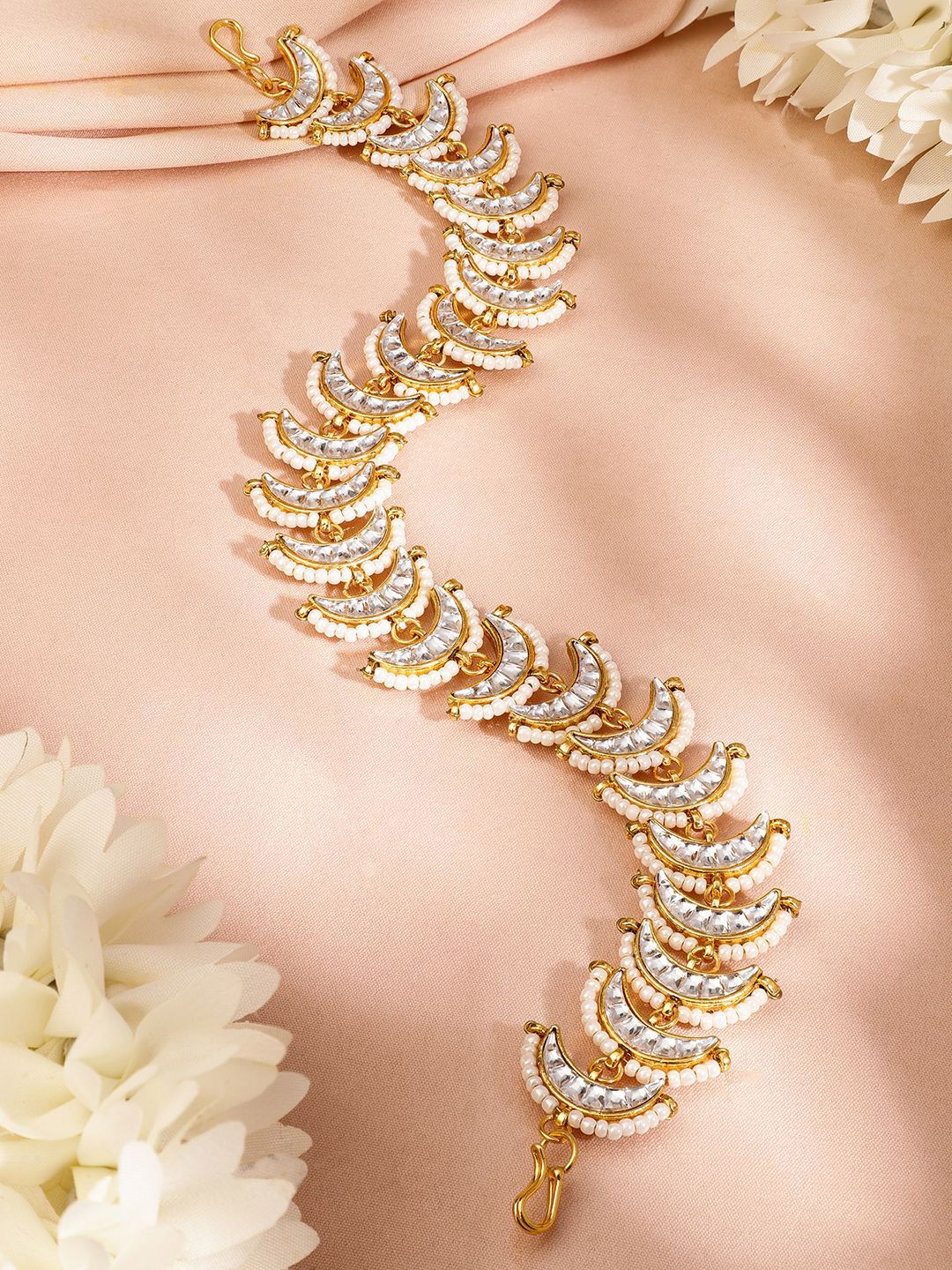 Dhiyona RJ Women's 18K Gold-Plated Kundan & Pearl Beaded Matha Patti Head Jewellery