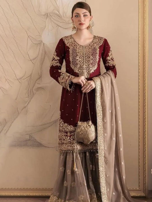 Dhiyona KL Women Leheriya Embroidered Regular Sequinned Kurta with Palazzos & With Dupatta