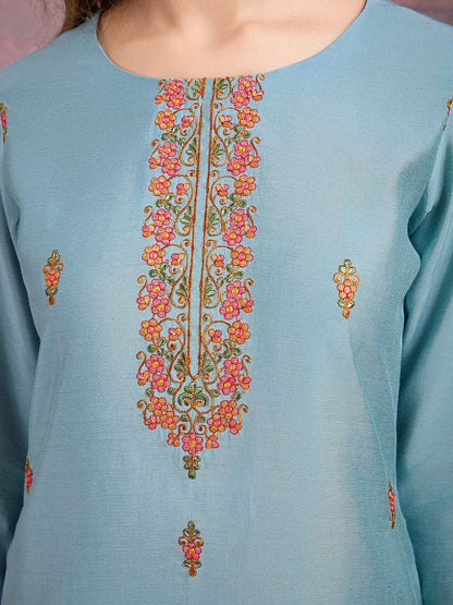 Dhiyona PD Women Floral Embroidered Kurta With Trouser & Dupatta