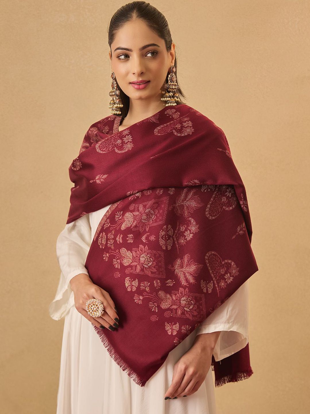 Dhiyona PA Floral Woven Design Gulab Kaani Woolen Shawl