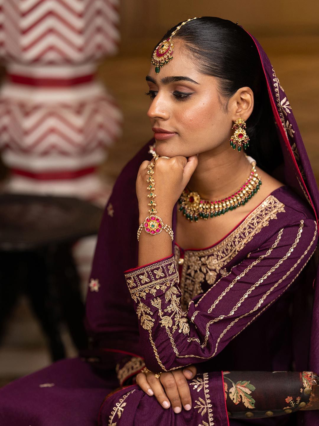 Dhiyona CH Women Ethnic Motifs Embroidered Regular Sequinned Kurta with Trousers & Dupatta