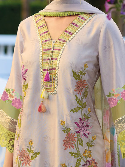 Floral Embroidered Regular Thread Work Kurta With Trouser & Dupatta