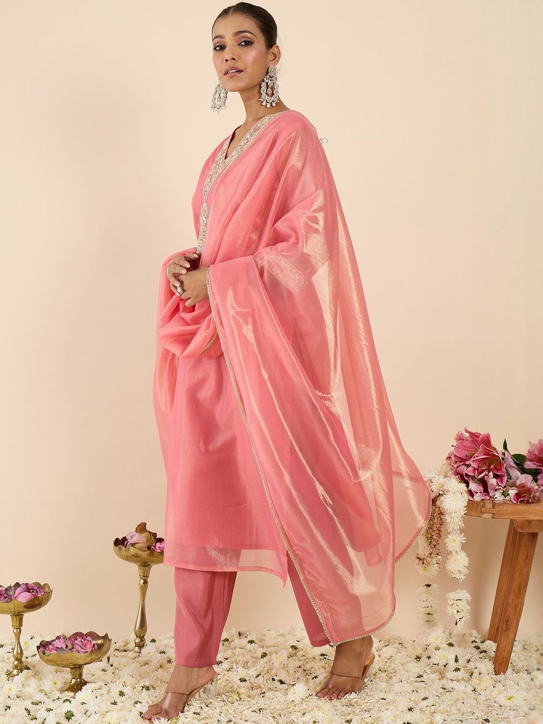 Women Ethnic Motifs Embroidered Regular Thread Work Kurta with Trousers & With Dupatta