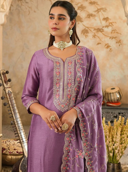 Women Ethnic Motifs Embroidered Regular Kurta with Trousers & With Dupatta