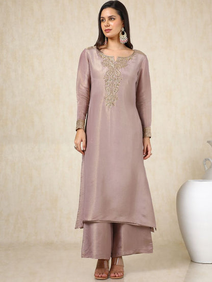 Dhiyona SO Women's Floral Embroidered Beads and Stones Straight Kurta with Palazzos & Dupatta