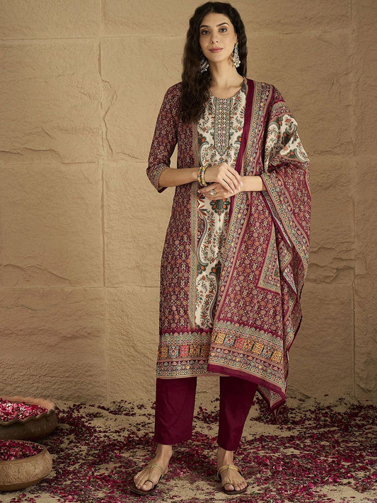 Dhiyona VA Women's Printed Pure Cotton Kurta with Trousers & Dupatta