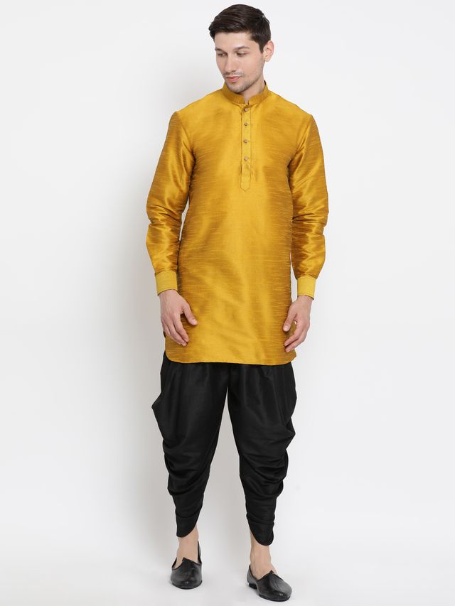 Men's Gold Silk Blend Pathani Kurta and Dhoti Set