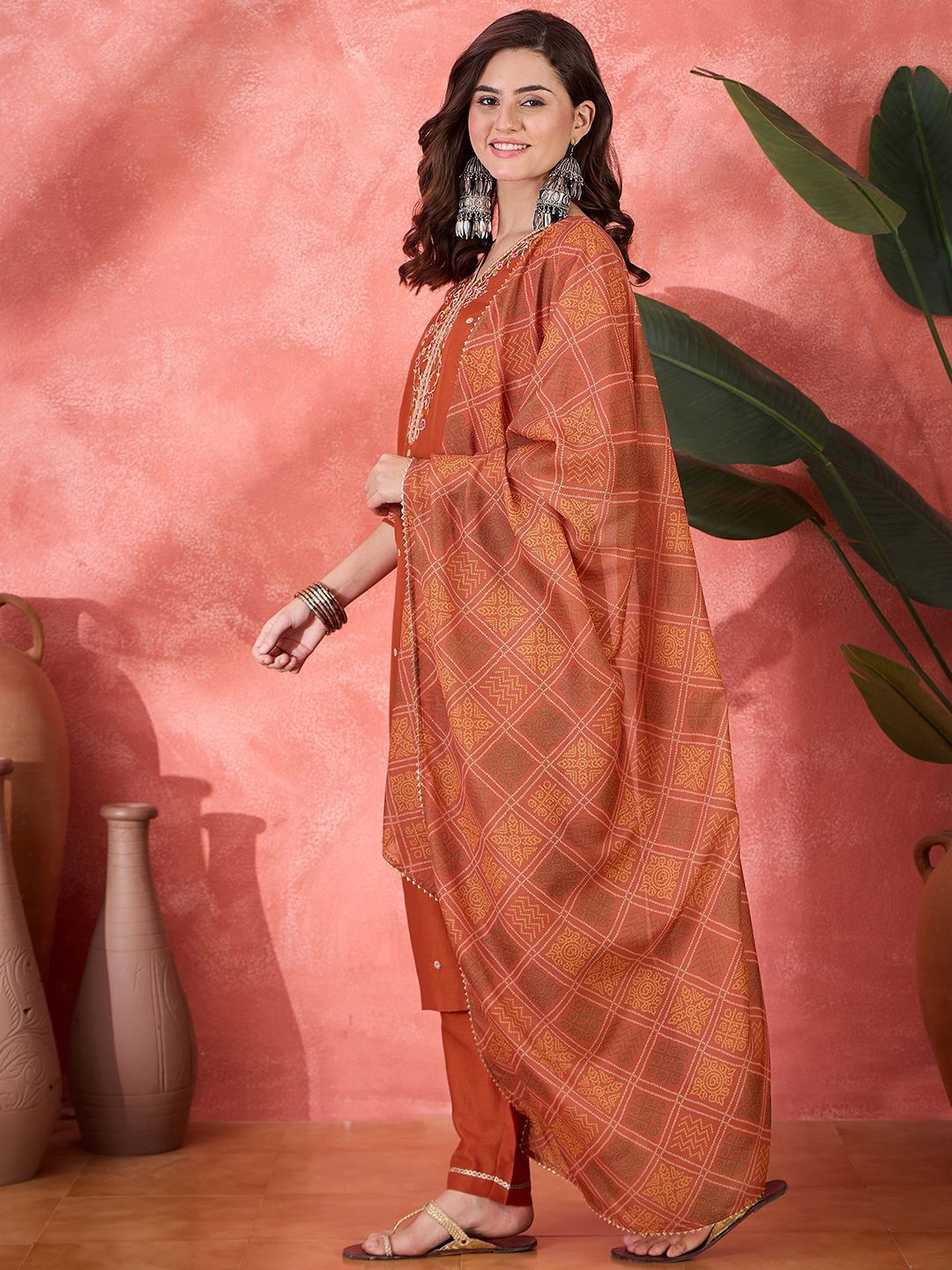 Dhiyona SN Women's Floral Embroidered Kurta with Trousers & Dupatta