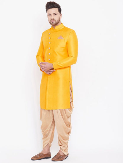 Men's Mustard Silk Blend Straight Sherwani Set